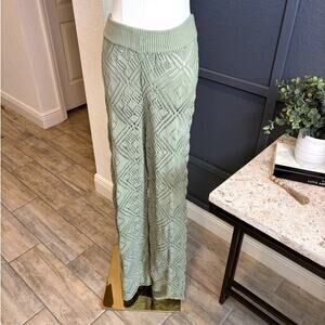 Free People Beach Sage Green Crochet Wide Leg Bell Bottom Boho Casual Pant Small